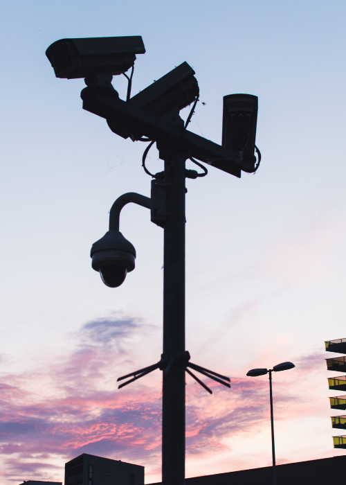 CCTV cameras in sunset backdrop